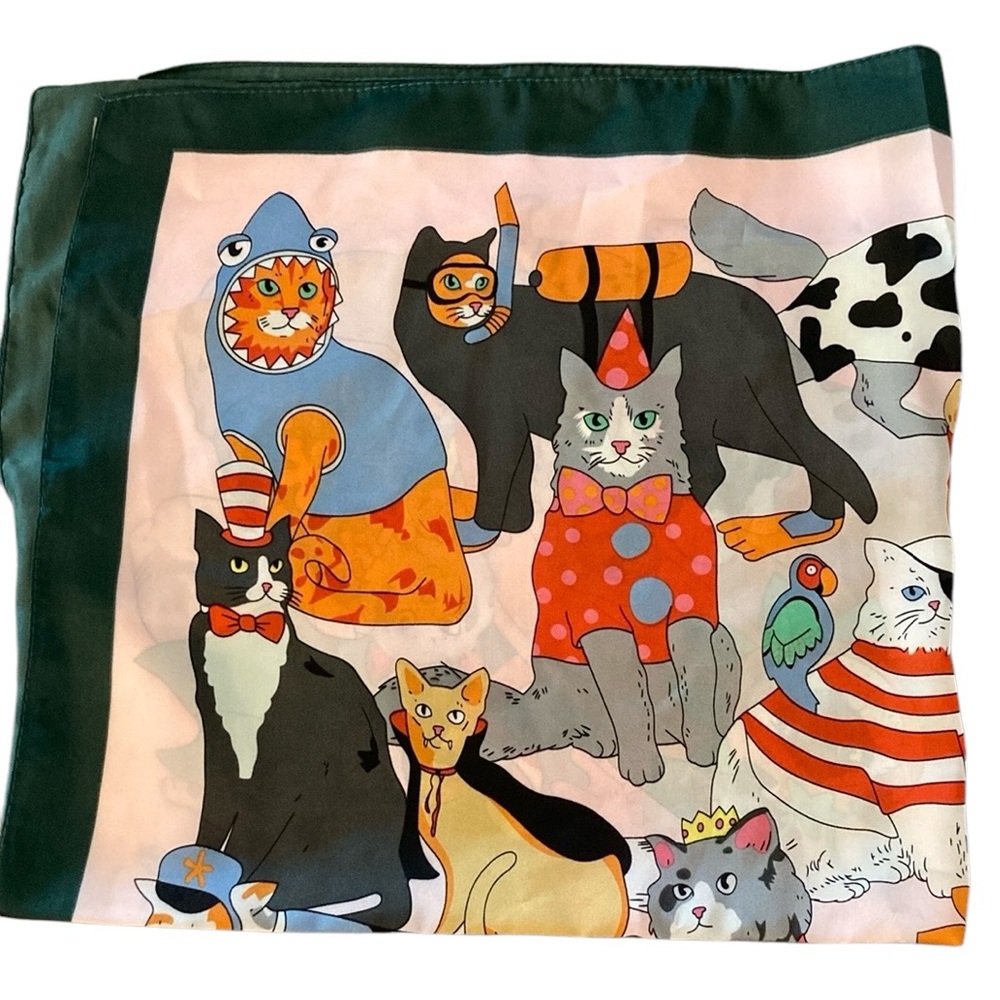 Cat scarf NEW whimsical cat scarf or wall hanging mermaid scuba Paris shark cat